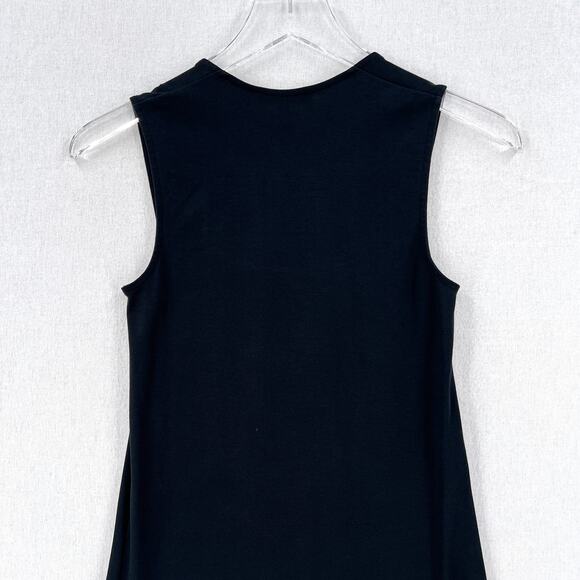 VINCE Sleeveless Midi Faux Wrap Dress Womens XXS Black Square Neck Cotton - Picture 5 of 13